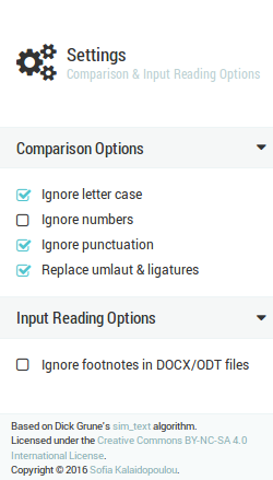 Settings panel
