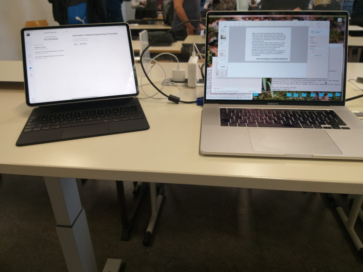 A hybrid teaching setup with two computers